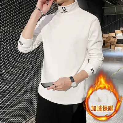 Men's Black Fleece Half-T-Shirt Winter Warm
