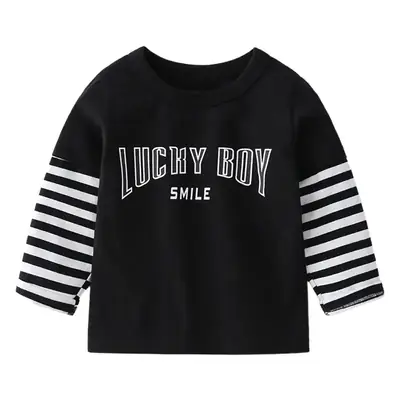 Lucky Boy Hoodie White Black Striped Long Sleeve