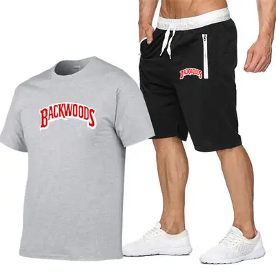Men Backwoods Printed T-Shirt & Shorts Set Black