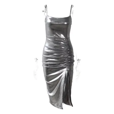 Gold Shiny Slit Bodycon Dress High Waist Sequin Party Wear