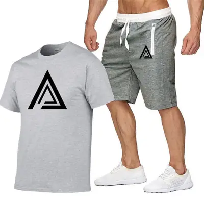 Men Printed T-Shirt & Shorts Set Light Blue Black