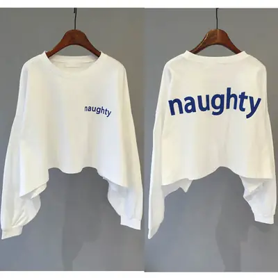 Women Loose Cotton Top White Naughty Long Sleeve