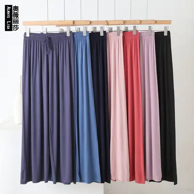 Black Modal Cotton Wide Leg Pants High Waist Summer