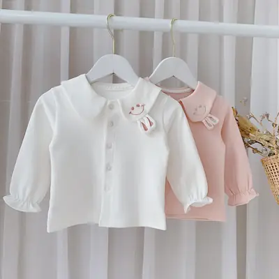 White Korean Style Baby Girl Rabbit Ear Shirt Bottoming Top