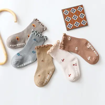Baby Socks Korean Style Floral Lace Mid-Tube Cotton