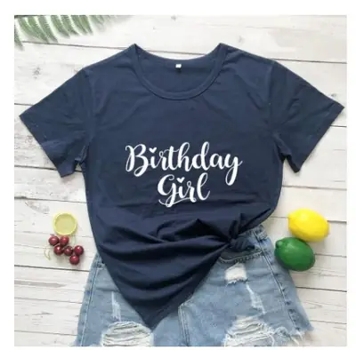 Birthday Girl T-Shirt White Pink Letter Short Sleeve