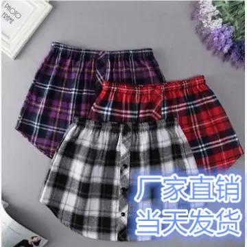 Purple Plaid Layered Skirt with Elastic Waist