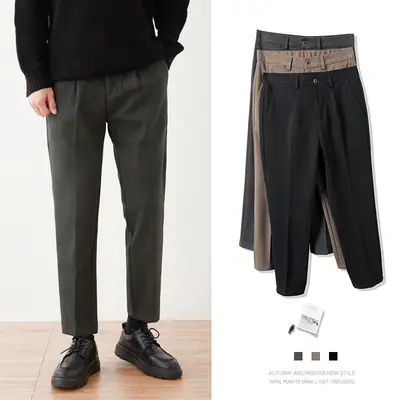 Men's Woolen Slim-fit Ankle Pants Winter Straight