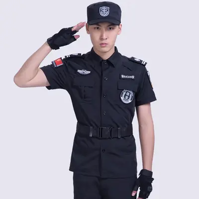 Men's Black Security Uniform Short Sleeve Spring Autumn