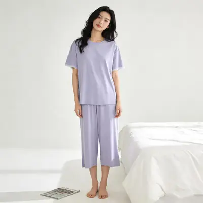 [Multiple Styles] Knitted Cotton Pajamas for Women, Summer Short-Sleeved Home Wear Set, Can Be Worn Outside, Comfortable and Breathable