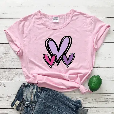 Valentine T-Shirt Yellow Heart Print Short Sleeve