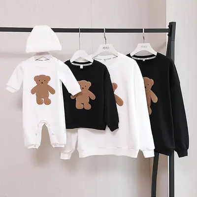 Bear Embroidery Sweatshirt Black 280g Family Set