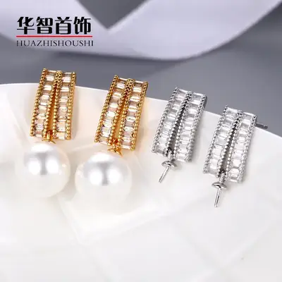 Japanese Pearl Zircon Earrings Gold Plated