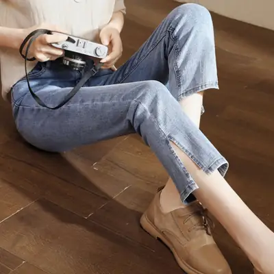 Female Jeans Large High Waist Elastic Spring Micro Flared Pants