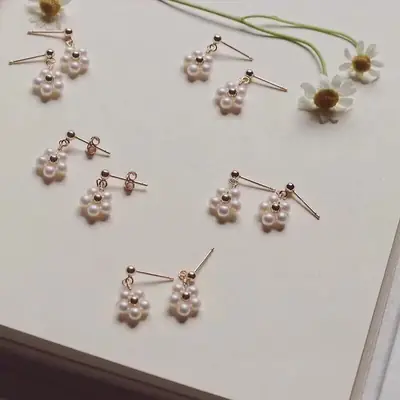 14K Gold Pearl Earrings for Women