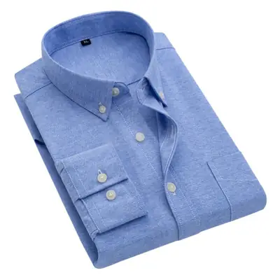 Men's Blue Oxford Long Sleeve Shirt Non-Ironing Anti-Wrinkle