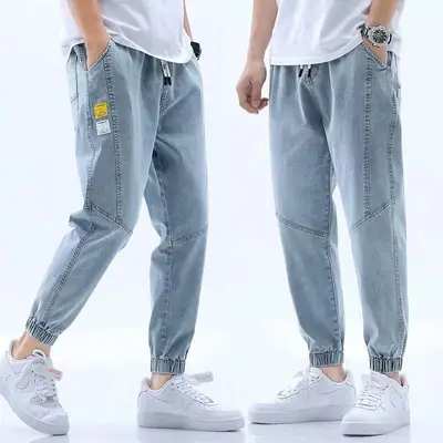 Men Grey Denim Ankle Pants 2020 Summer Loose Fit
