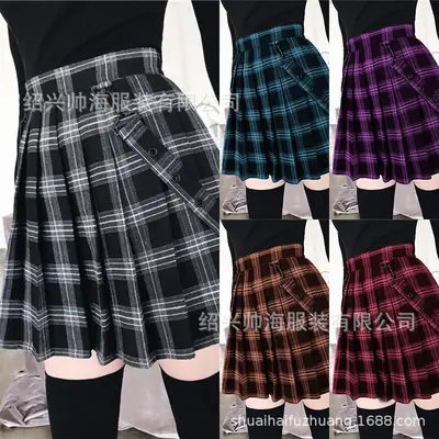 Red Plaid High Waist Skirt Dress for Women