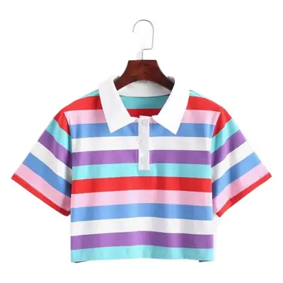 Rainbow Striped Women's Short Sleeve Polo Shirt