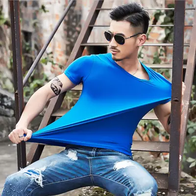 Men V-Neck Slim Fit T-Shirt Yellow