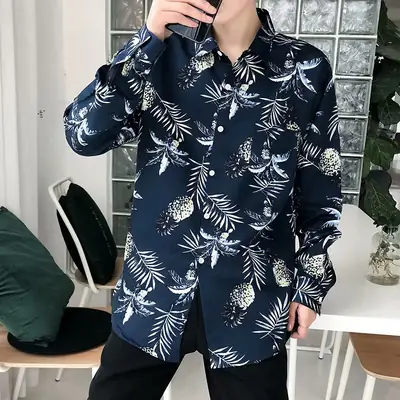 Men's Yellow Floral Long Sleeve Beach Shirt