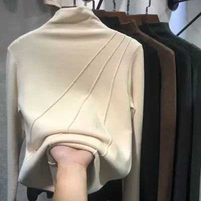 Women Half Turtleneck Velvet Shirt Autumn Winter 2025