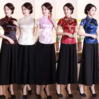 Red Printed Cheongsam Top for Women