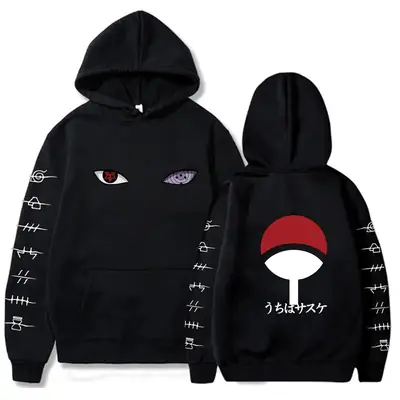 Naruto Sasuke Printed Black Hoodie for Men Women