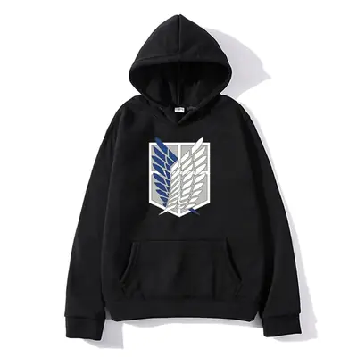 Black Japanese Anime Attack on Titan Hooded Sweatshirt
