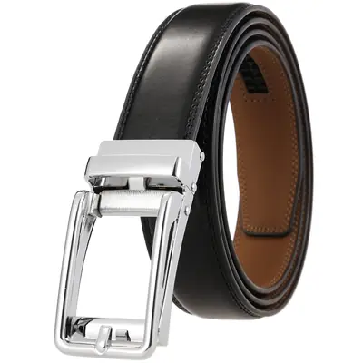 Men's Black Leather Belt with Silver Buckle