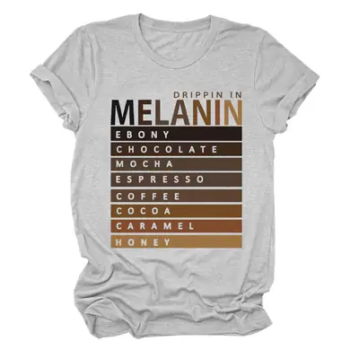 Melanin Color Printed T-Shirt Loose Short Sleeve Grey