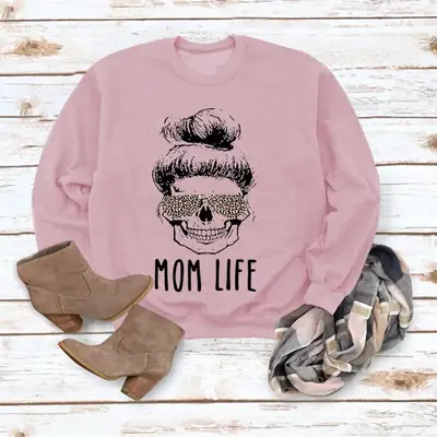 Mom Life Graphic Sweatshirt Pink Round Neck