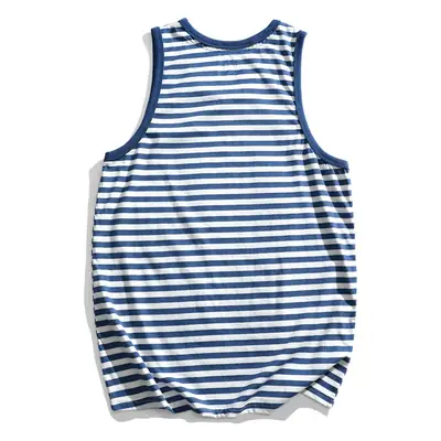 Men's Blue Striped Sleeveless Vest T-Shirt