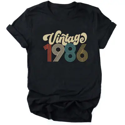 Vintage 1986 Color Printed T-Shirt Loose Fit Black