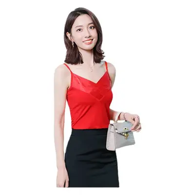 Women's Red Pleated V-Neck V-Shorts Set