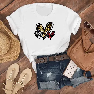 Red Heart Print T-Shirt for Women Valentine's Day