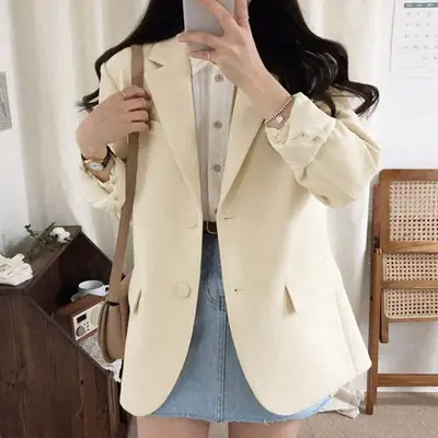 2026 Korean Style Petite Off-White Blazer Women