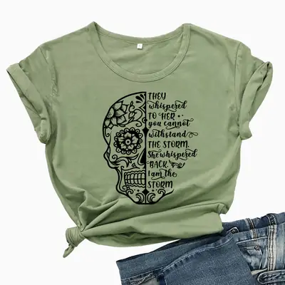 Green T-Shirt with Skeleton New Design Letter Print