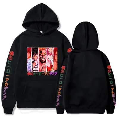 Men Hooded Sweatshirt My Hero Academia Cartoon Print Grey