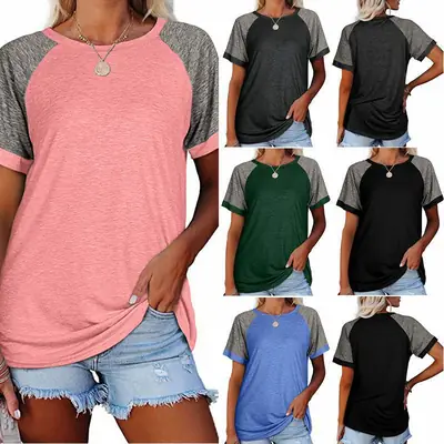 Women Maroon Short Sleeve T-Shirt Large Casual Summer Top