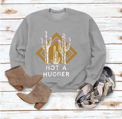 Not A Hugger Cactus Sweatshirt Grey