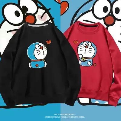 Doraemon Graphic Sweatshirt Grey Round Neck for Men Women