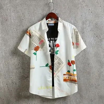Men's Blue Hawaiian Floral Short Sleeve Shirt