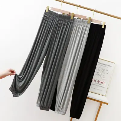 Women Loose Cotton Bow Leg Yoga Trousers Pink