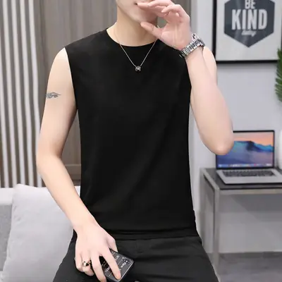 Men Sleeveless Black Vest T-Shirt Casual Wear