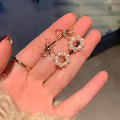 925 Silver Pearl Gentle Bow Earrings for Women