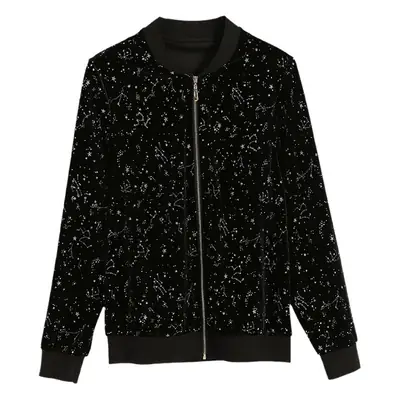 Women's Black Sequin Bomber Jacket Spring Autumn Korean Style