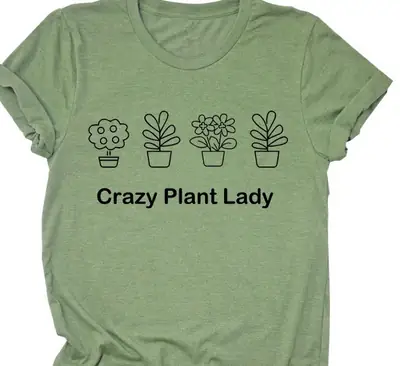 Crazy Plant Lady Green T-Shirt Short Sleeve Letter Print