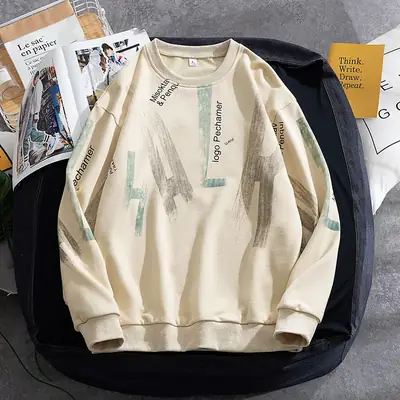 Men's Black Printed Sweatshirt Long Sleeve Korean Fashion