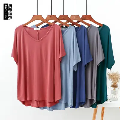 Green V-Neck T-Shirt Plus Size Spring Summer